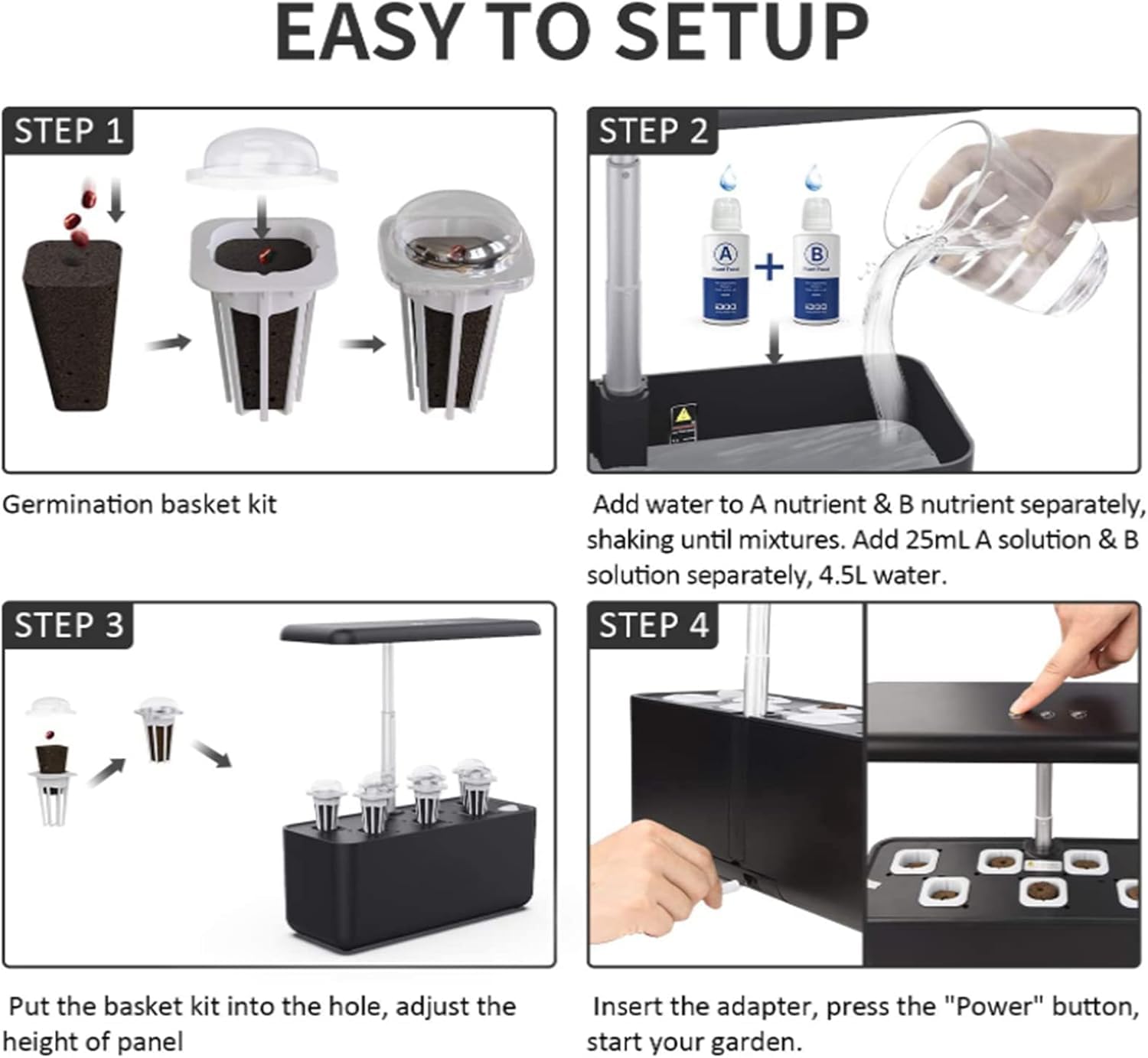 Sistema De Cultivo Hidropónico con Luz De Crecimiento Led Hierba Inteligente Jardín De Interior Kit De Jardín Kit De Germición De Plantas Temporizador Automático De hasta 13,4" De Altura Pa