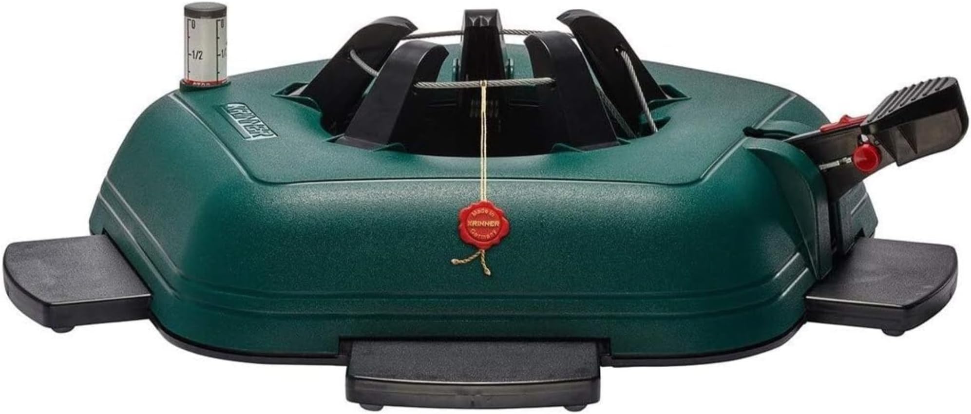 Krinner Christmas Tree Genie Large - Green Tree Stand - Original Single Cable Operation, Holds up to 8 ft Live Trees - Foot Pedal Setup & Water Reservoir with Level Indicator