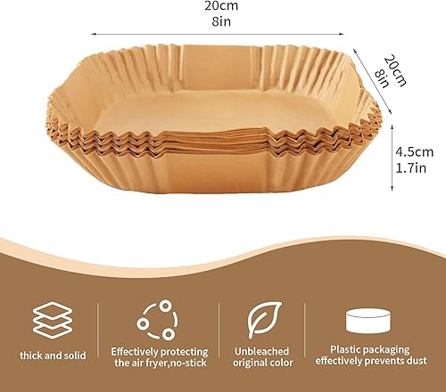 Miniatura 3 de QUANSHANGJU Papel para freidora de aire, 100 piezas de papel pergamino antiadherente, forro desechable para hornear asar microondas (8 pulgadas