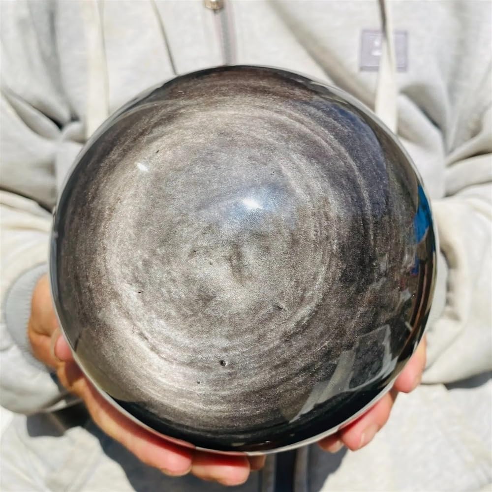 DPURPIWADY Decorative Ornaments Silver Obsidian Ball Quartz Crystal (Size : 1100-1200g)