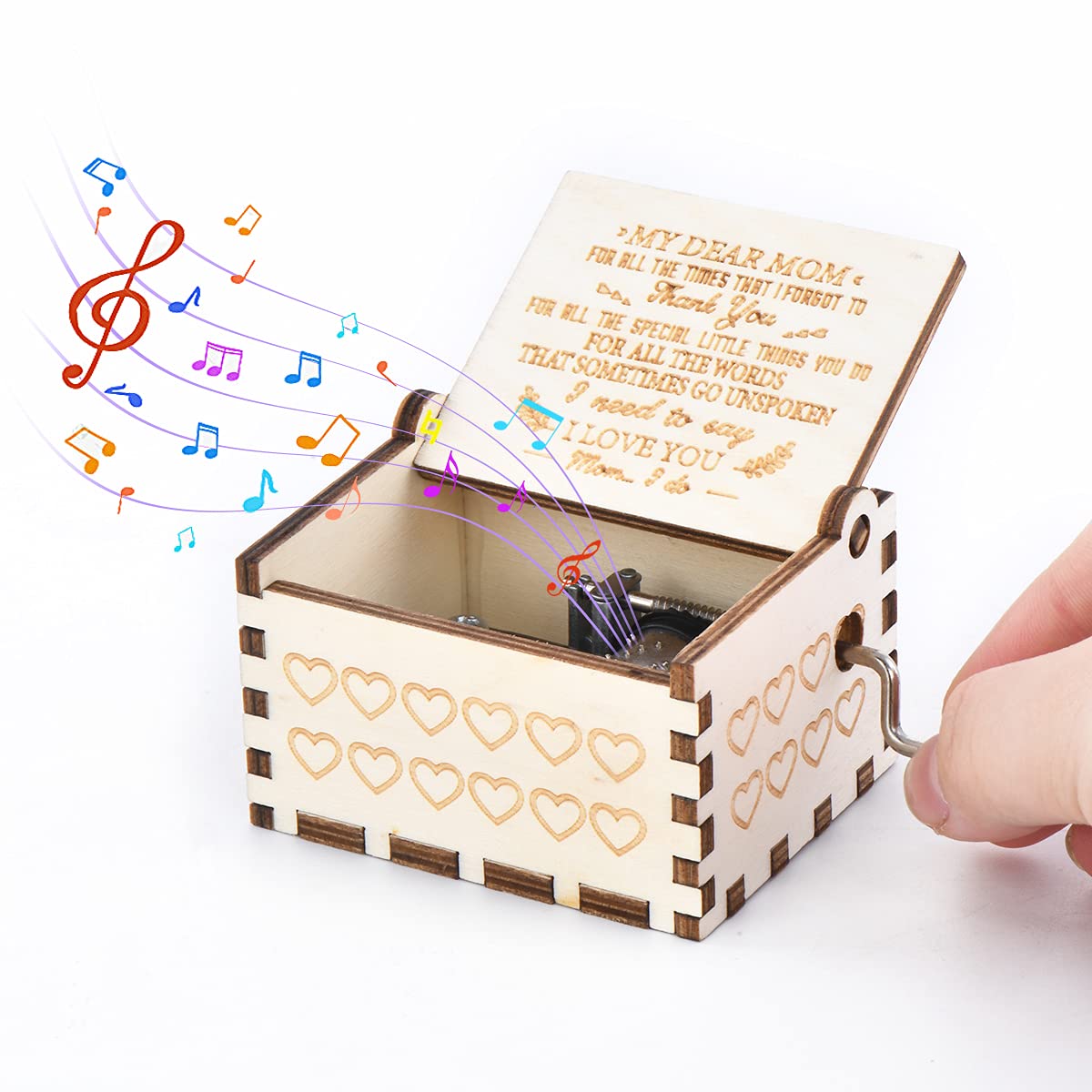 FontureWood Music Box, Wooden Hand Crank Musical Instrument with Melody You’re My Sunshine Gift for Mother's Day Birthday Christmas Anniversary Holiday (to Mom)