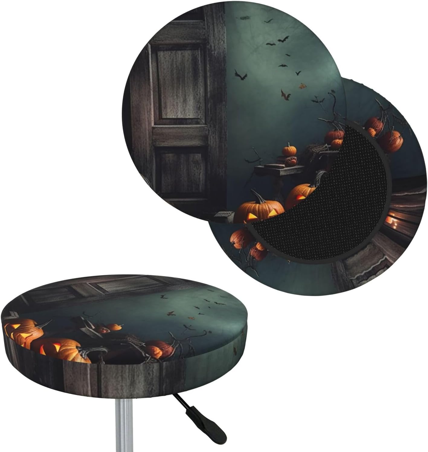 Bar Stool Cover Round Elastic Stool Cushion Covers Halloween Backdrop Bar Chair Cover Washable Stool Cushion Slipcover Stretch Stool Seat Covers for 12-14 Inch Chair