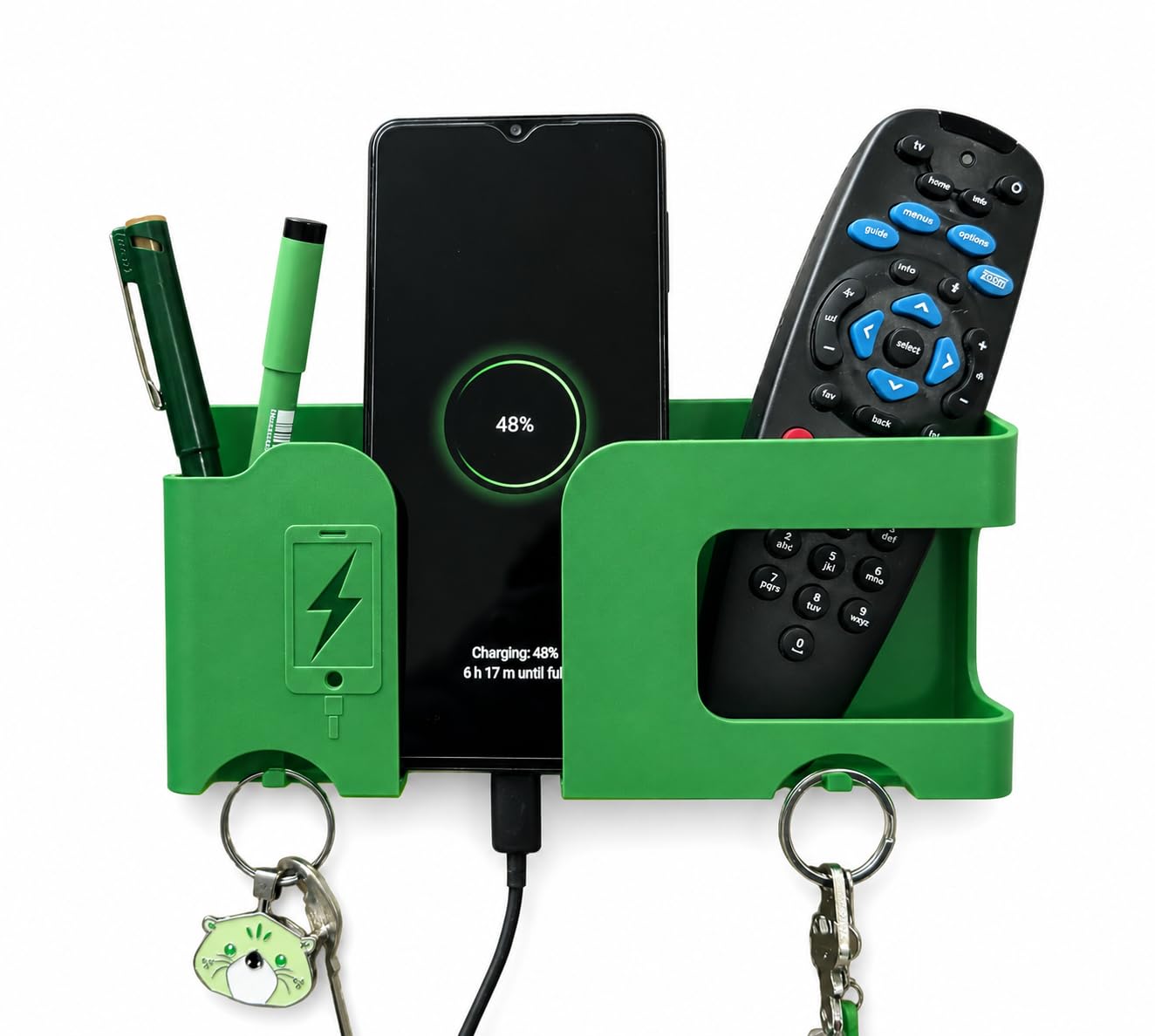 EDNITA Wall Mount Mobile Charging Holder with Storage Box, Self-Adhesive Phone Stand Multi-Purpose Mobile Stand for Wall | Remote Holder | Wall Phone Holder for Charging (Green - Pack of 1)-picture-11