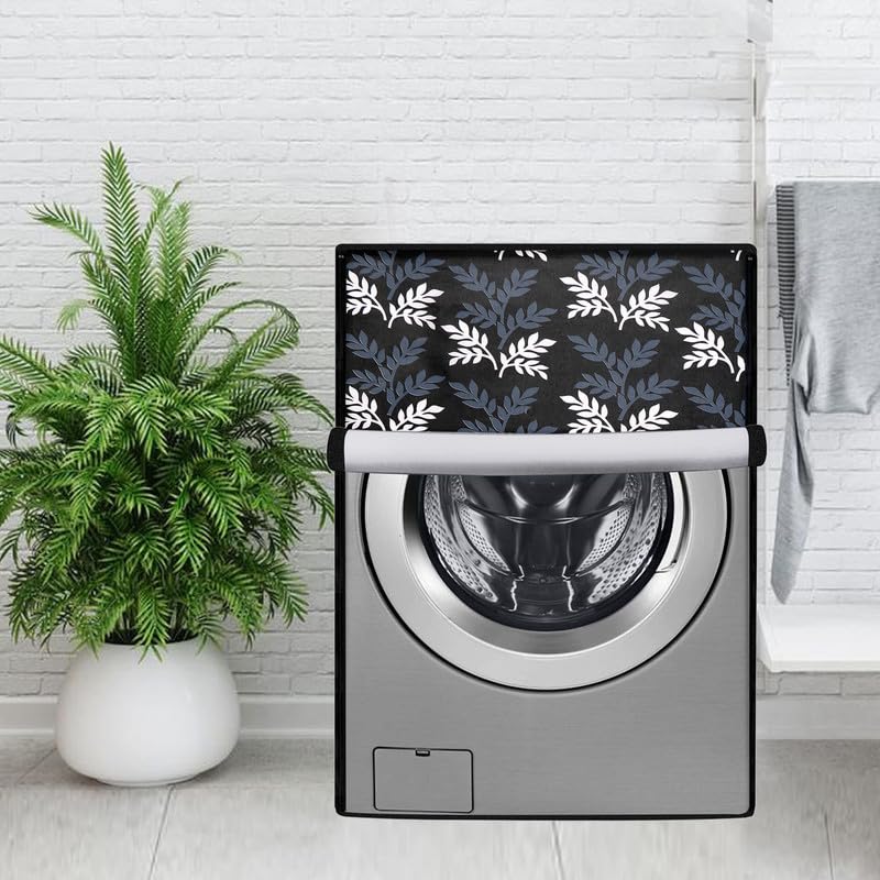 Image of Front Load Washing Machine Cover Compatible For LG, Bosach 6Kg, 6.5Kg, 7Kg, 7.5Kg, 8Kg, 8.5Kg, 9Kg, 10Kg (66L X 61D X 84H), Waterproof, Dustproof Fully Automatic , Black Leaf.