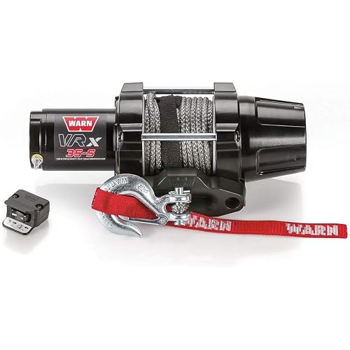 WARN 101030 VRX 35-S Powersports Winch with Handlebar Mounted Switch and Synthetic Rope: 3/16" Diameter x 50' Length, 1.75 Ton (3,500 lb) Capacity