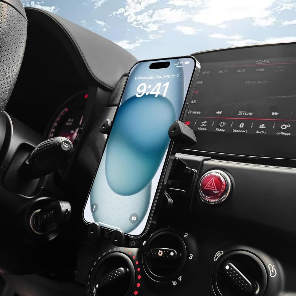 Mauxpiao A Djustable Car Phone Holder, 360° Rotation, Zinc Lloy & Bs, For Fiat 500 (2008-2023) Nd Barth 595 (2012-2023), Interior Mobile Phone Ccessory Rewr/A
