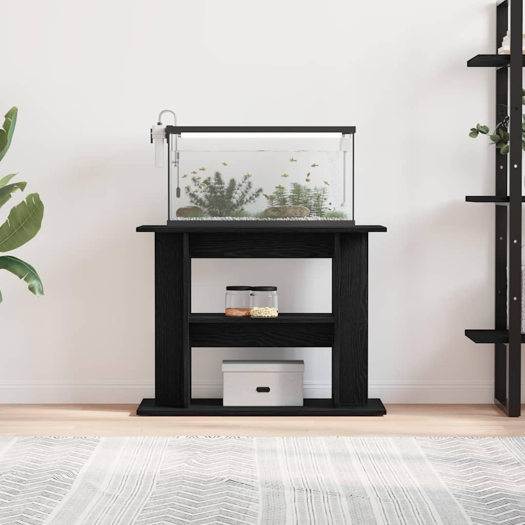 Supporto per acquario con 3 scomparti, effetto rovere nero, in legno, 80 x 35 x 60 cm, per acquario, terrario, vasca per pesci e abitazioni