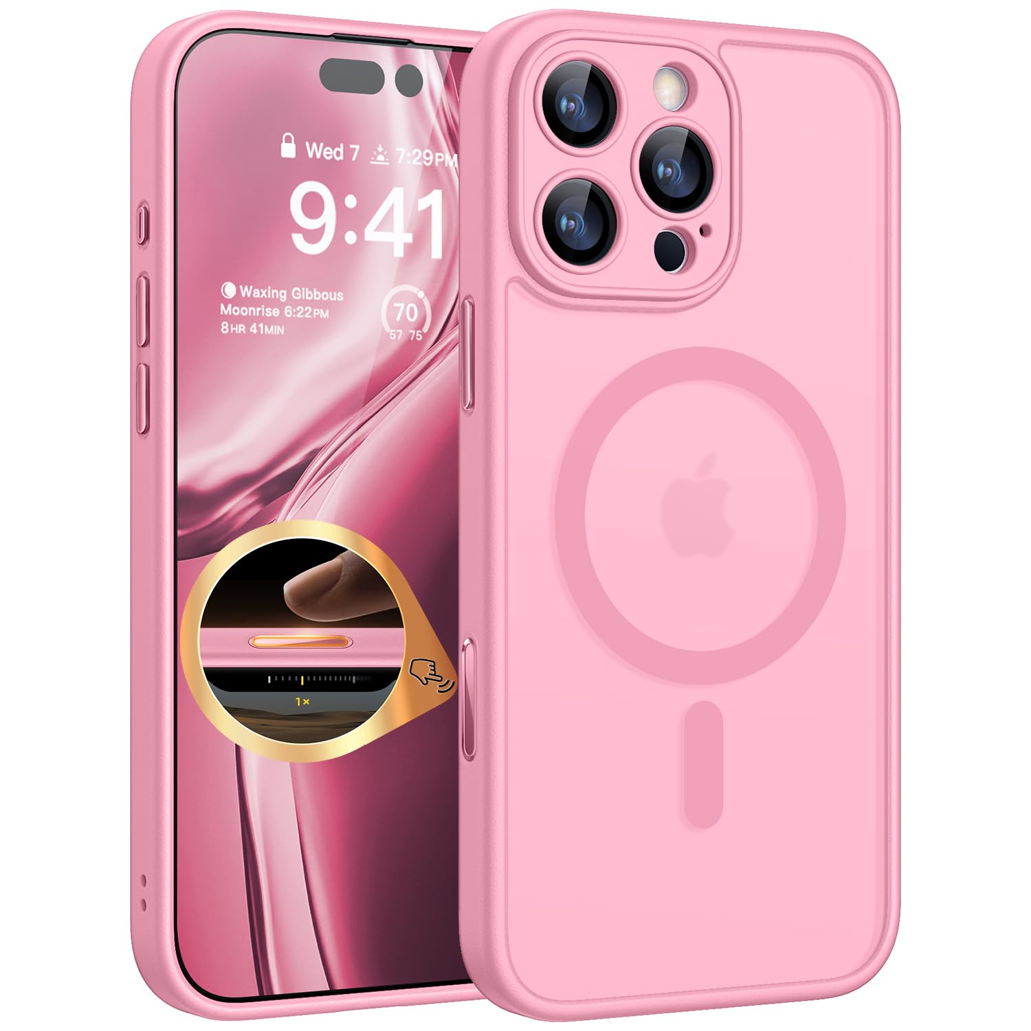 CANSHN Magnetic & Camera Control Compatible with iPhone 16 Pro Case, [Full Camera Protection] [Compatible with Magsafe] [Translucent Matte] Shockproof Protective Phone Cover 6.3 Inch - Pink