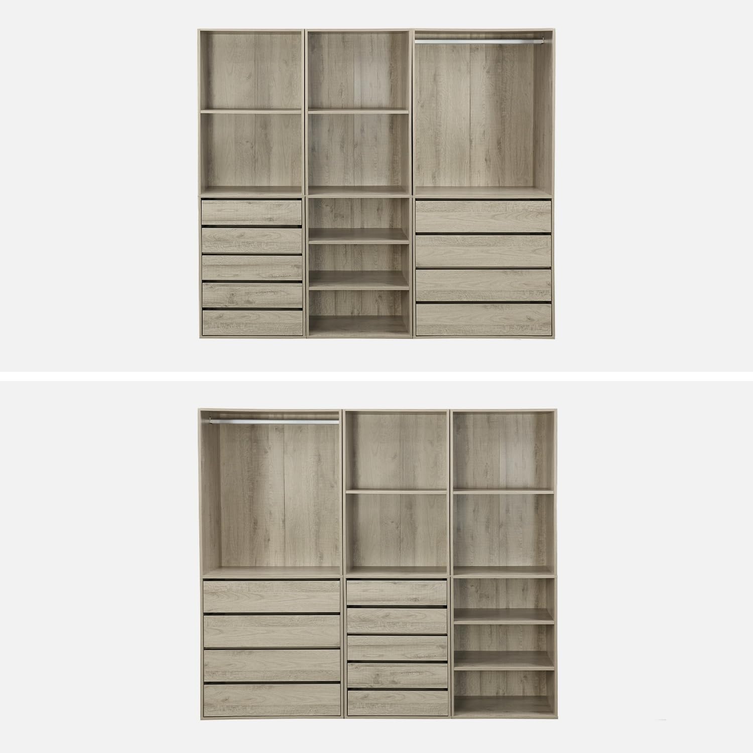 sweeek - Kit Dressing modulable 3 éléments MODULO. Naturel. 200 x 45 x 180 cm