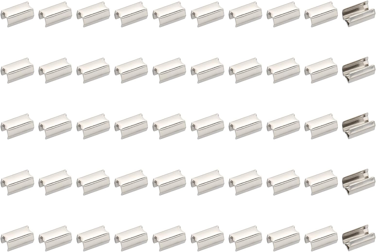 PATIKIL 8 x 4 mm End Fasteners Crimp, 100Pcs Metal Fold Over End Caps, Silver