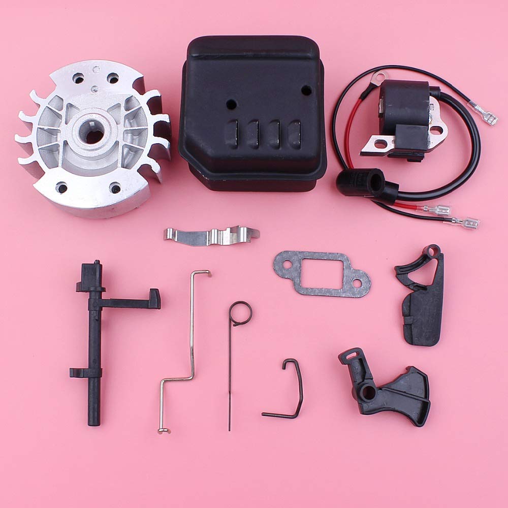 HAOHAO Agotar Kit silenciador del Volante Bobina de Encendido Gatillo Choke Varilla Muelle Compatible with Stihl MS180 MS170 Motosierra 018 017 Repuesto