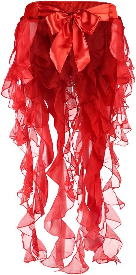 Women Chiffon Belly Skirt Wrap Around Tassel Tutu Layered Ruffle Wave Dancing Skirt for Rave Party Costume