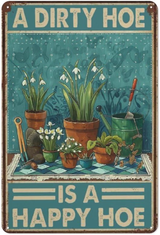 Funny Gardening Vintage Metal Tin Sign, Garden Tool Humor Retro Wall Art Plaque, Gift for Plant Lovers Greenhouse Farmhouse Outdoor Yard Decor, 8x12inch