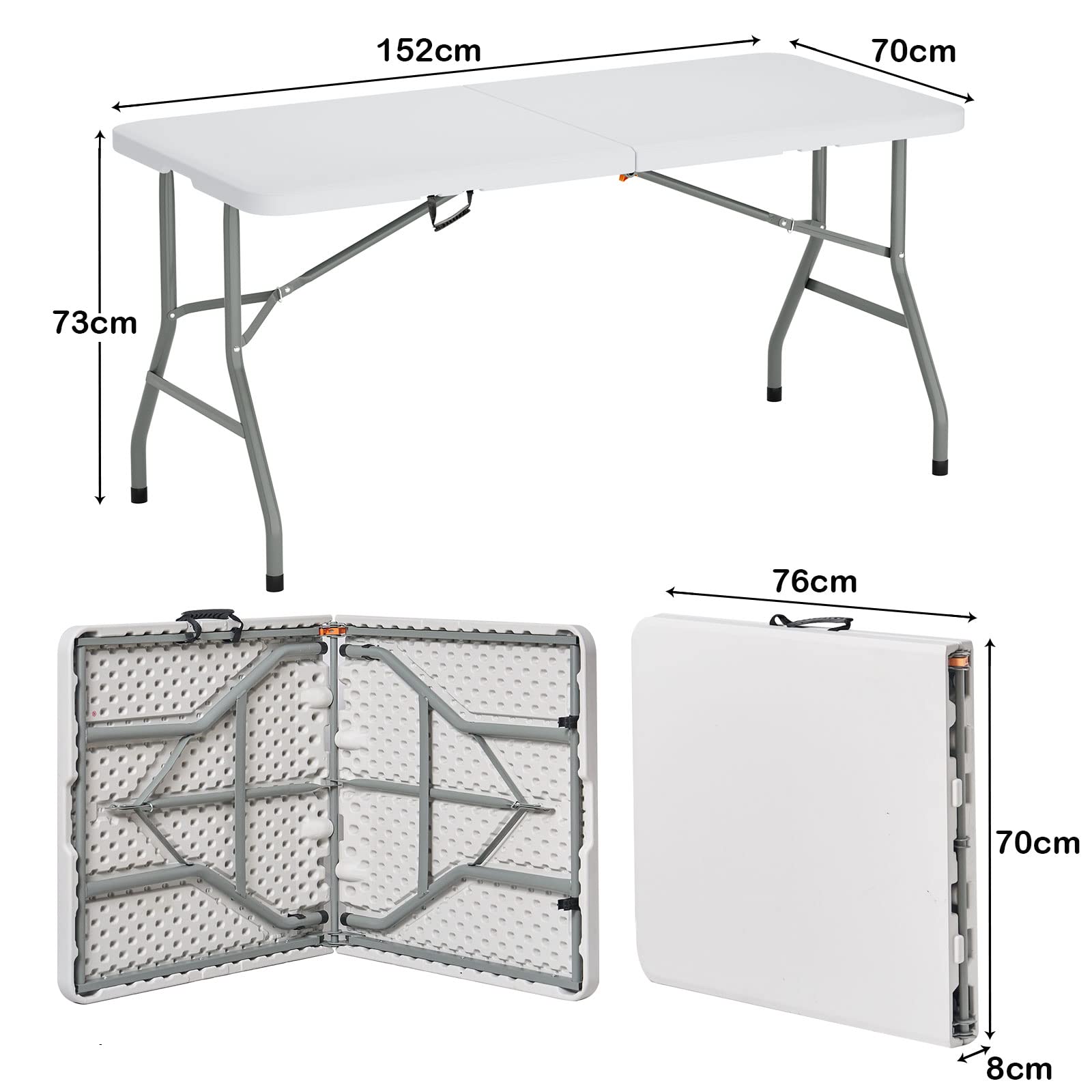 soges Tavolo da Giardino,Tavolo Pieghevole da Giardino,Scrivania Bianca,Portatile da Tavolo,Pieghevole,Con maniglia,Facile da Trasportare,Adatto per Picnic,Barbecue,Campeggio