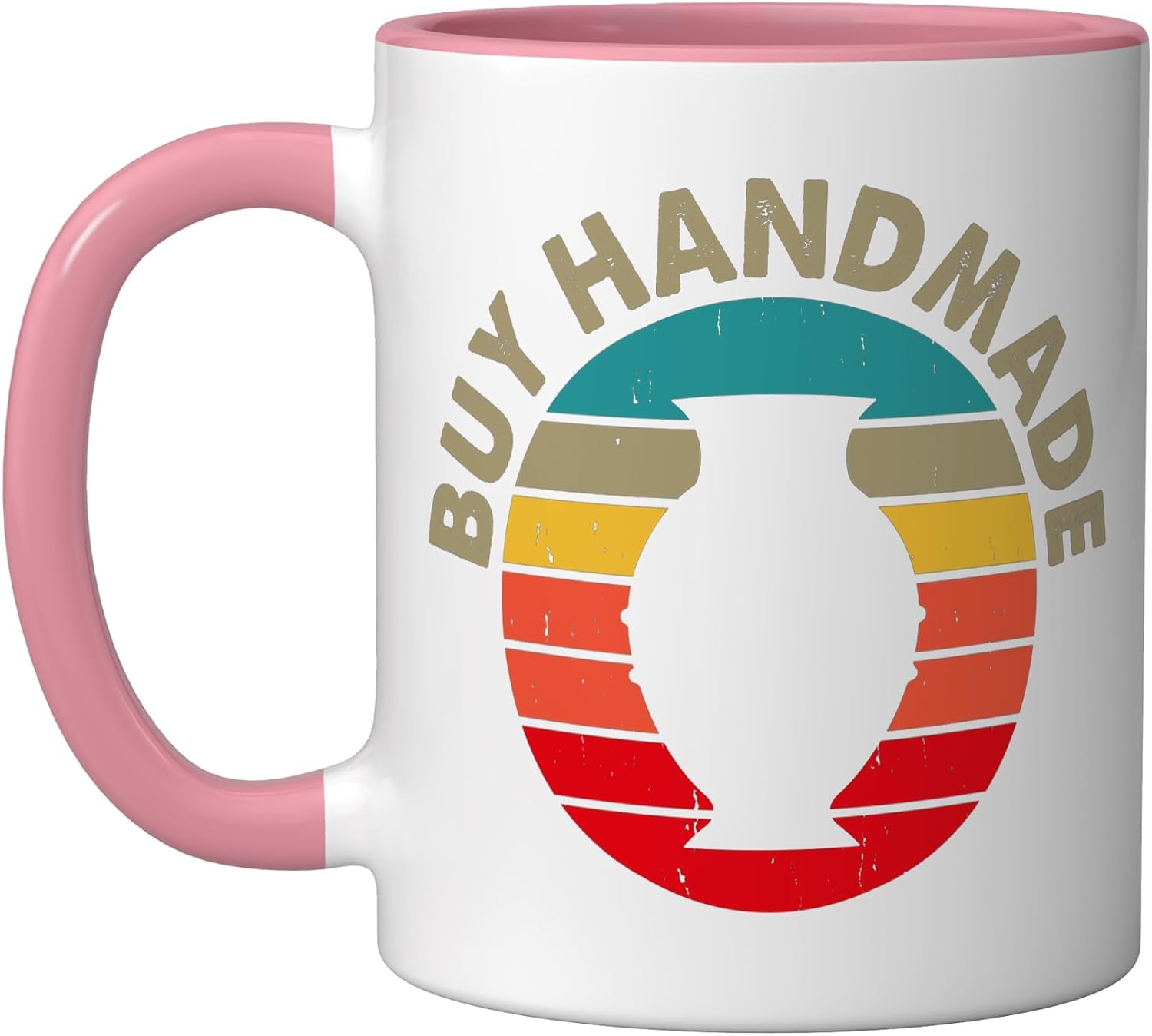 Buy Handmade Ceramic Mug, Pink/White, 11oz