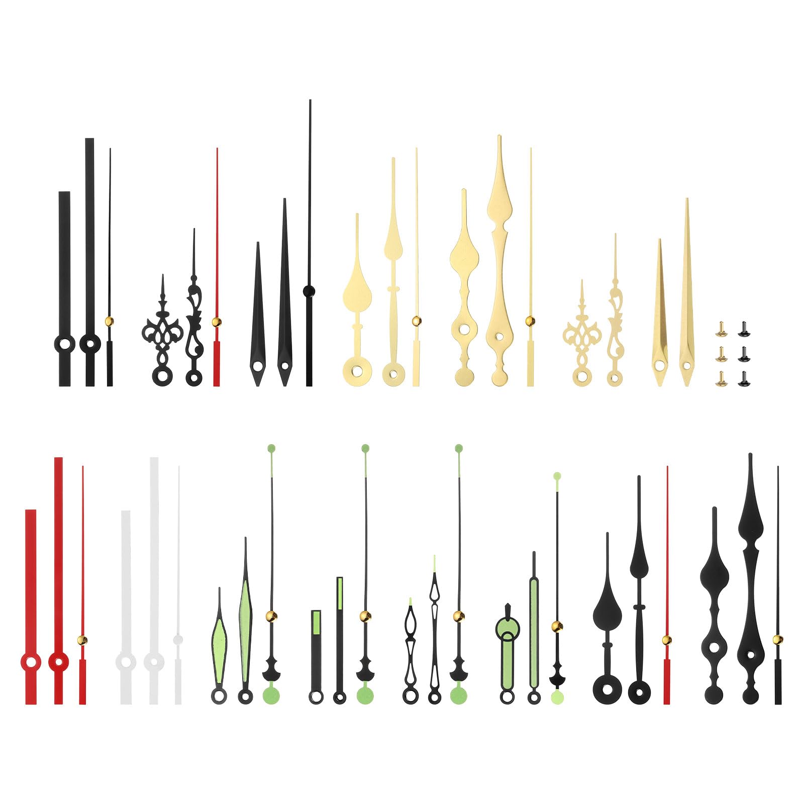 PATIKIL Clock Hands Kit, 16 Set Clock Hands Kits Clock Mechanism Movement Aluminum Wall Clock Hands Parts Replacement for Wall Clock Repair DIY, 16 Styles