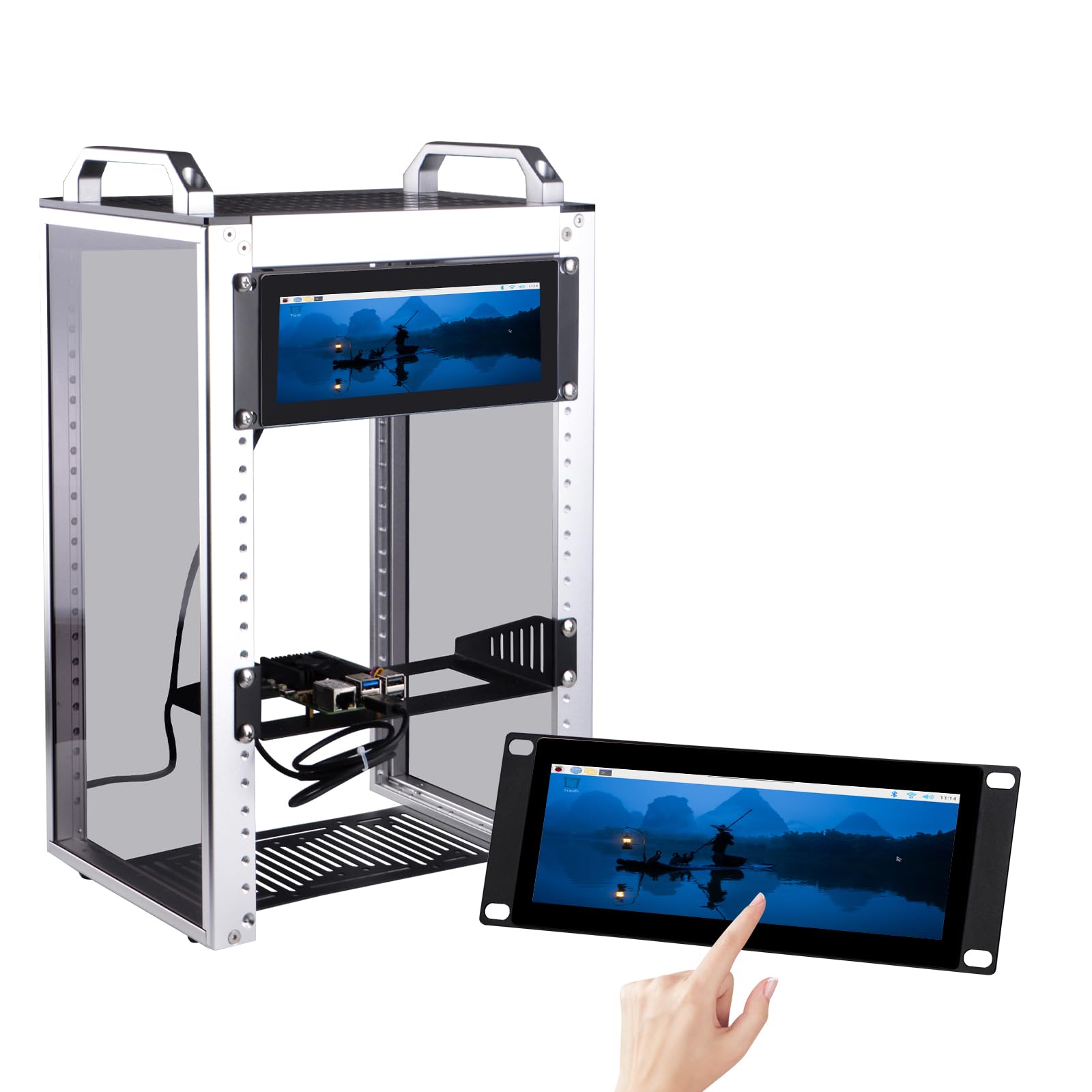 GeeekPi 7.84 calowy 1280 x 400 Pojemnościowy ekran dotykowy LCD Monitor do montażu na regał DeskPi RackMate T0/T1/T2 Szafka serwerowa