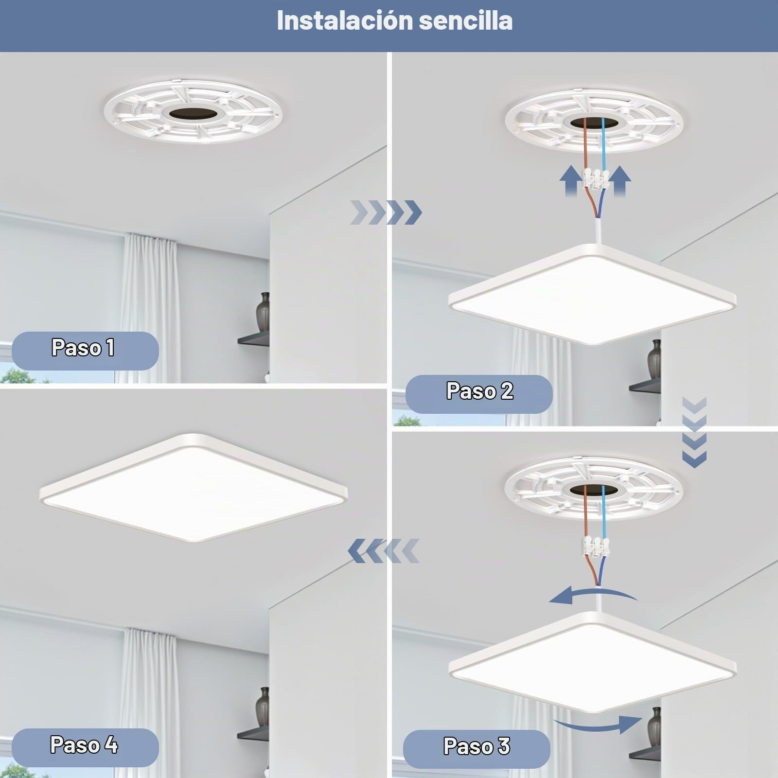 OTREN Lampara Techo LED 50CM, Plafon LED Techo 6500K, 48W Downlight Superficie Panel para Dormitorio Cocina Pasillo Baño Sala Oficina