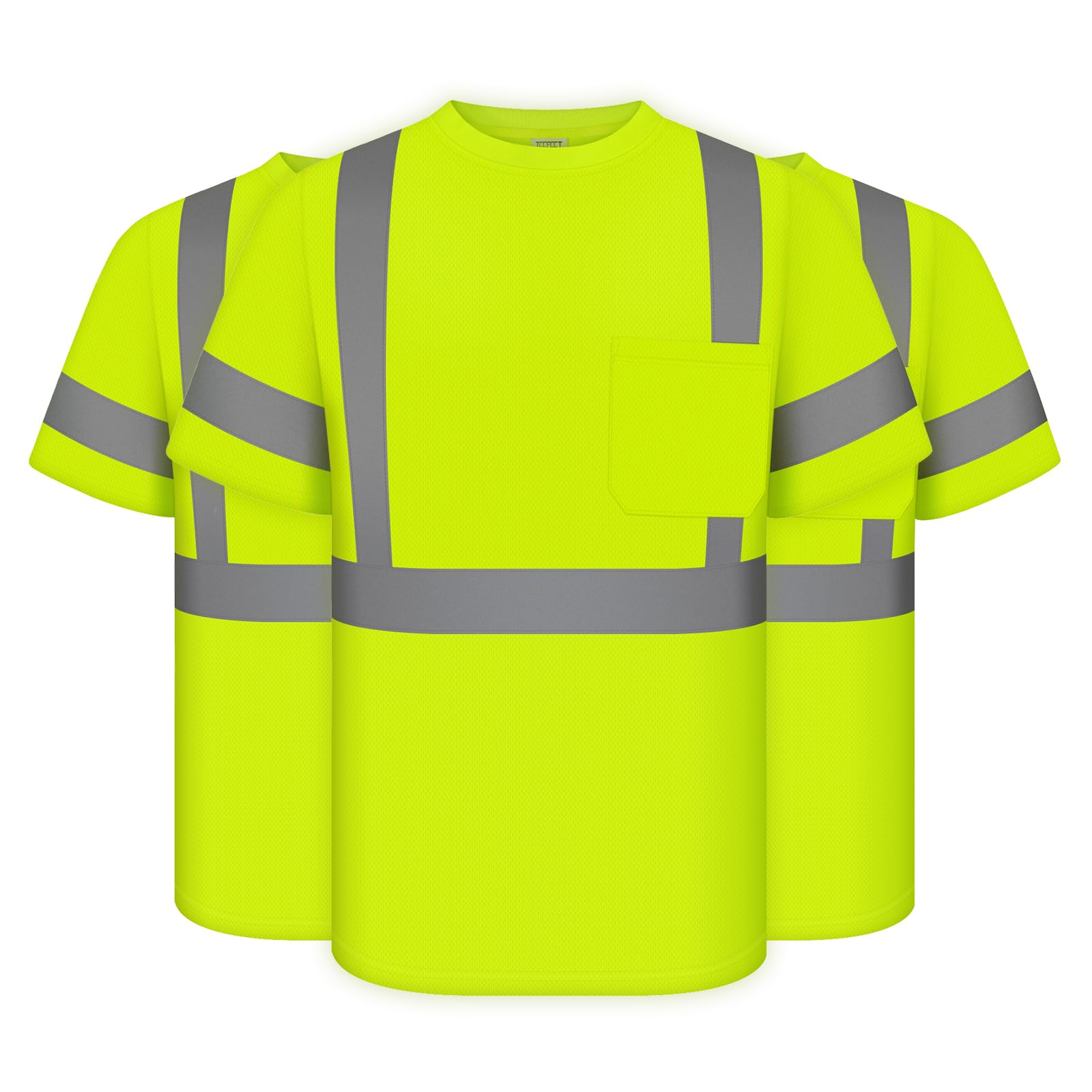 TCCFCCT Hi Vis Shirts for Men Class 3 High Visibility Shirt with Pocket, Short Sleeve Construction Work Shirts with Reflective Strips, Durable