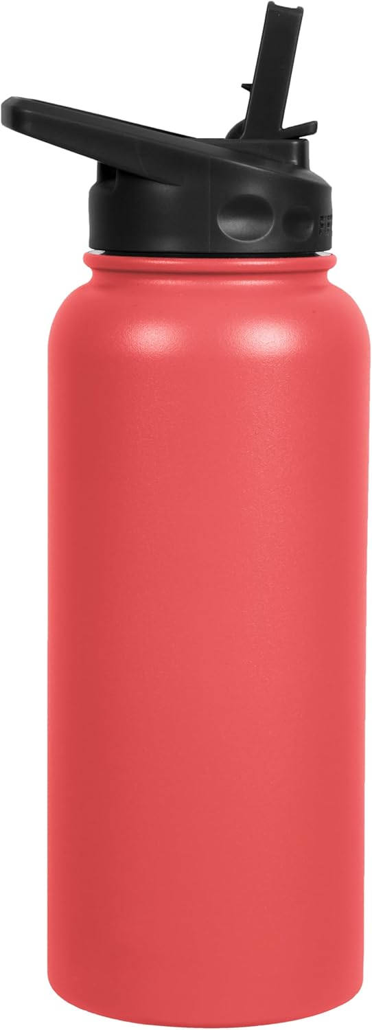 Fifty/Fifty Sport Water Bottle, Straw Cap with Wide Mouth, 34 oz/1 Large, Coral