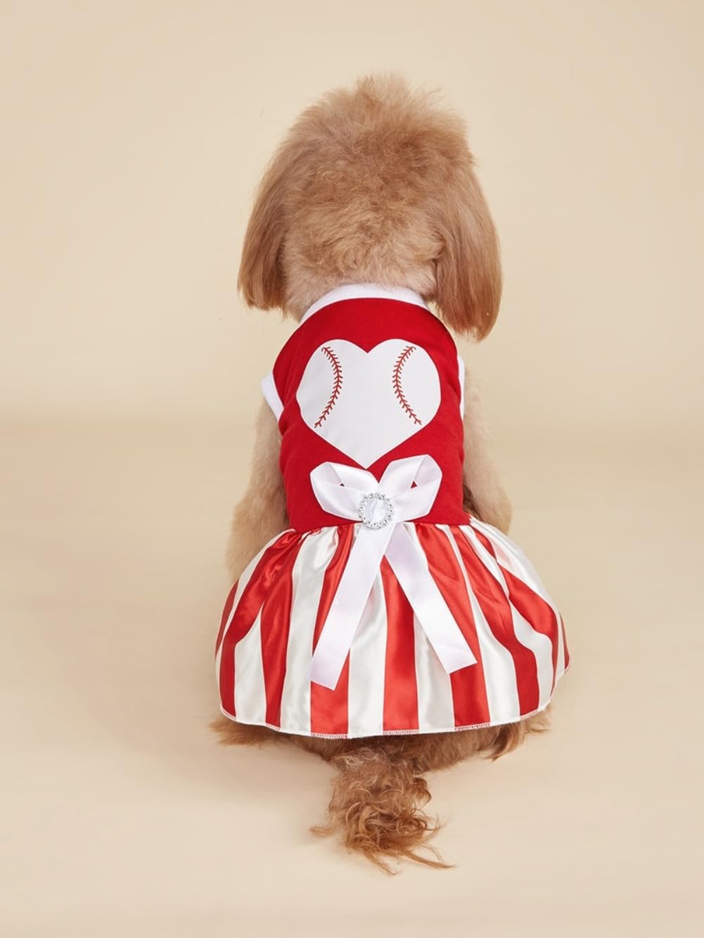 Tangpan Bow-Knot Heart Christmas Pet Skirt Stripes Dog Santa Dress Puppy Party Outfit Apparel Cat Costume (White,M) - Image 2