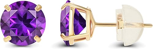 Miniatura 2 de Aretes de plata de ley 925 maciza chapados en oro de 0.236 in con piedra natal auténtica, hipoalergénicos para mujer