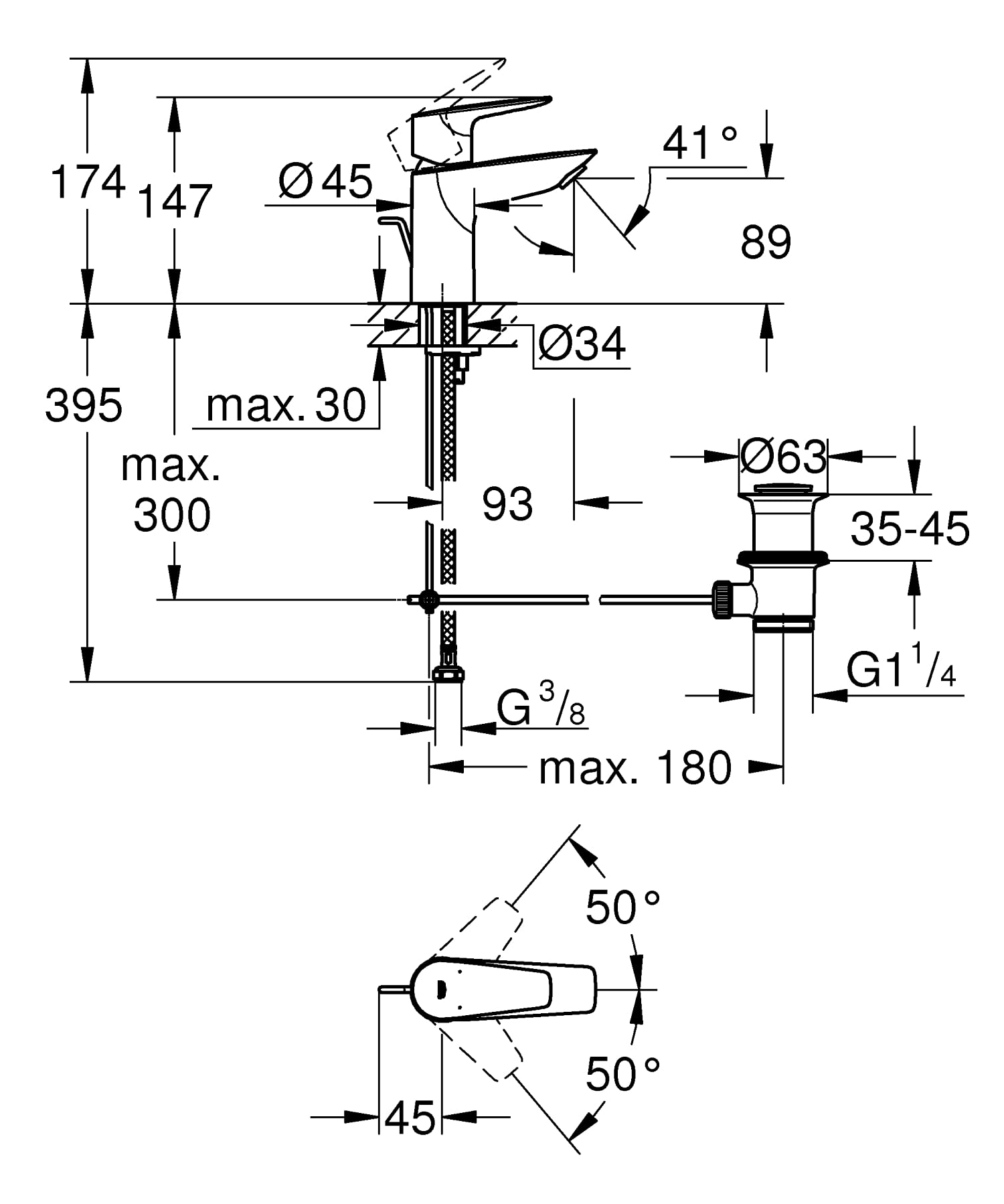 GROHE QUICKFIX StartEdge bateria łazienkowa umywalka, spieniacz oszczędzający wodę, z wyciągiem, łatwy montaż i czyszczenie, rozmiar S, chrom, 24196001 (import niemiecki)
