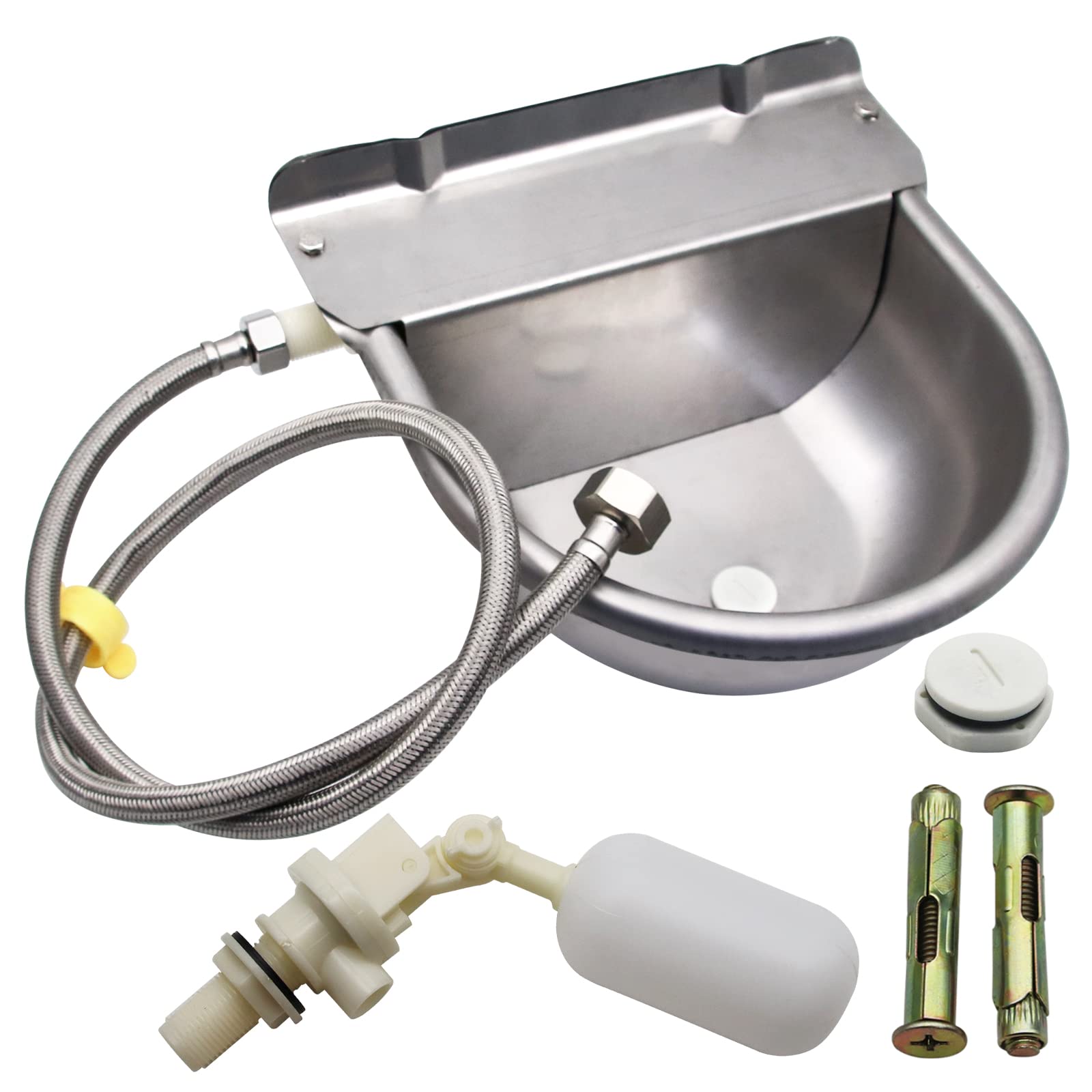 Automatic Horse Drinking Waterer Bowl,Upgrade Stainless Steel Farm Livestock Water Dispenser with Drain Hole and Float Valve for Horse,Dog, Chicken,