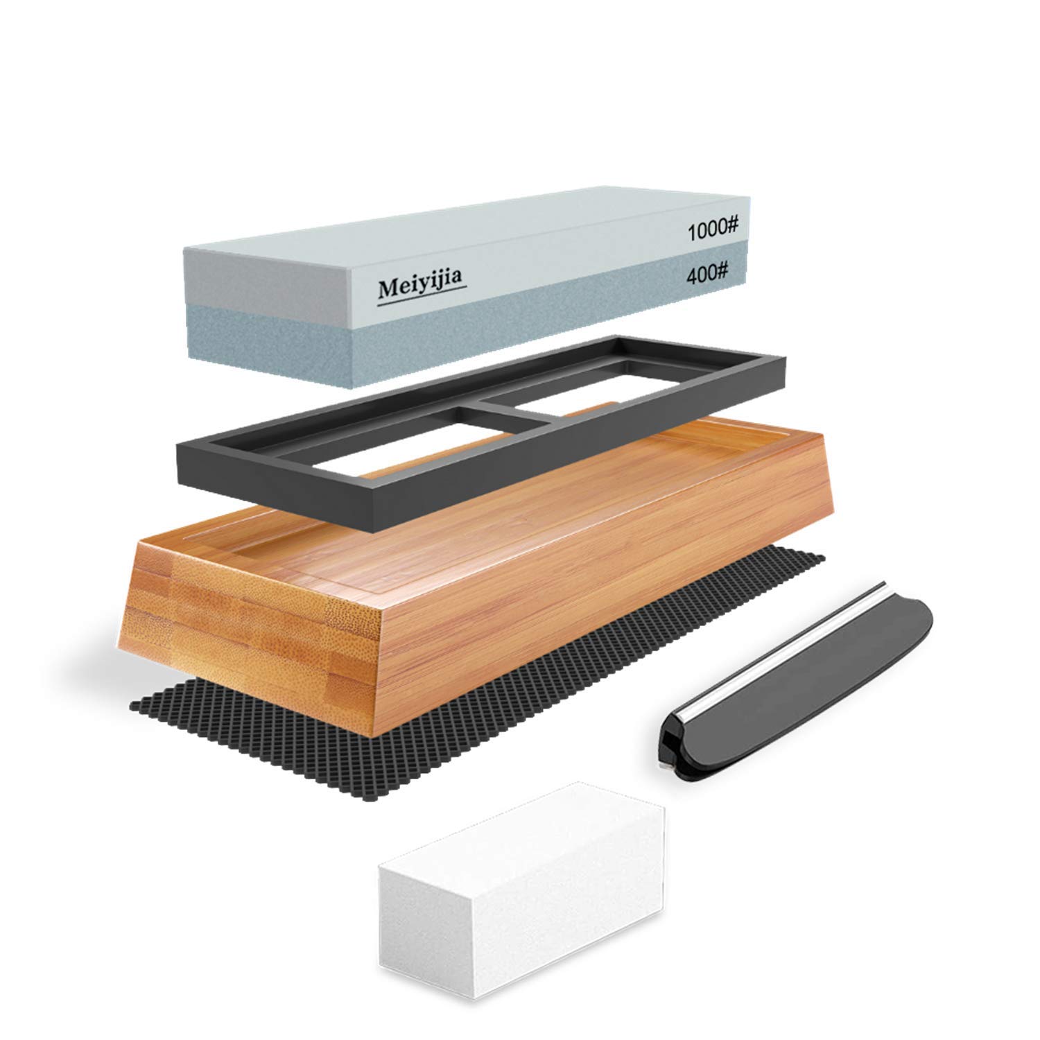BDLLMDESMeiyijia - Sharpening Stone, Premium Whetstone Waterstone Knife Sharpener Kit, Non-Slip Bamboo Base,2 Side Grit