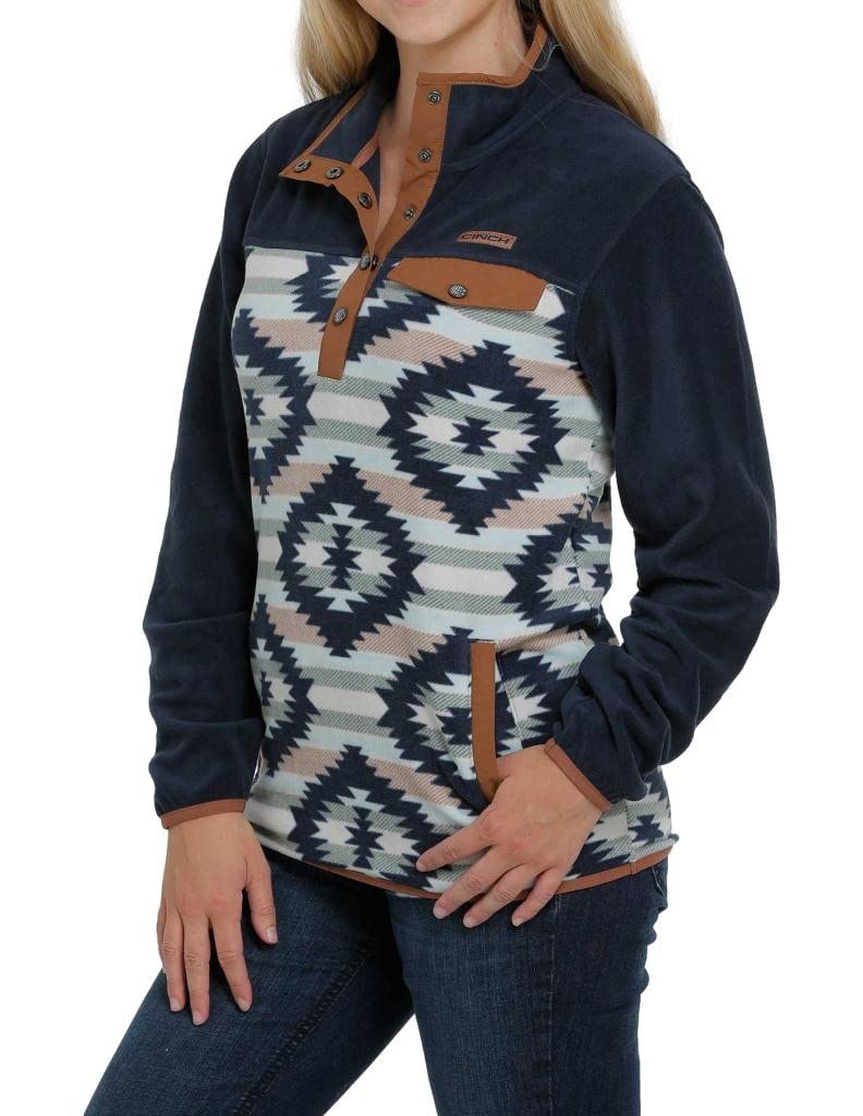 Cinch Women's Navy Aztec 1/2 Button Polar Fleece Pullover Navy Medium, 2590916