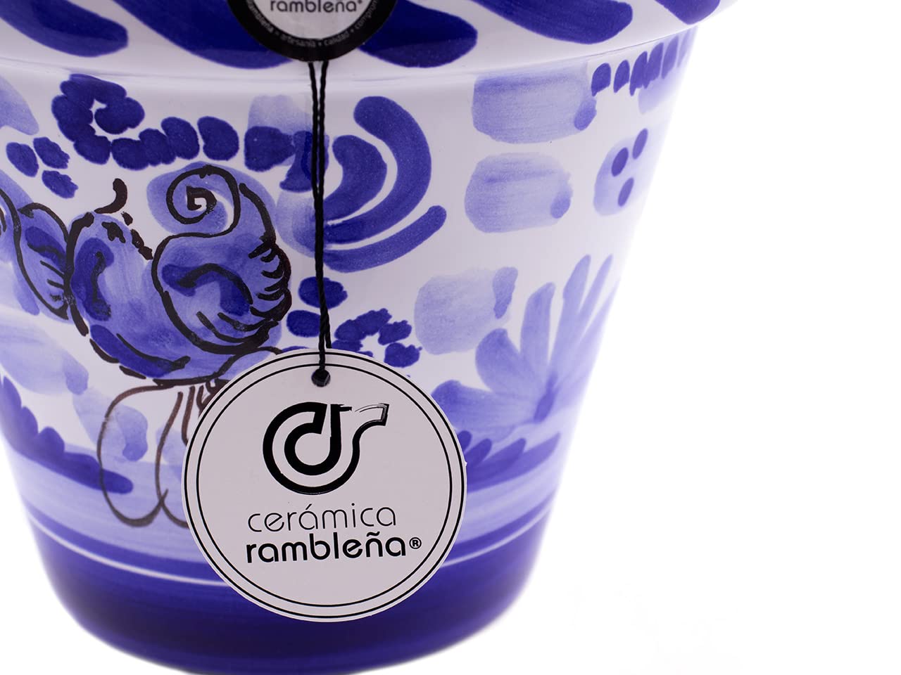 Ceramika RAMBLEANIA | Doniczki z czerwonego błota | Dekoracyjne doniczki | Doniczki ceramiczne | Doniczki na zewnątrz | Udekorowana Niebieska Monteria - D111 | 100% Ręcznie wykonana dekoracja | 35 x 35 x 35 cm
