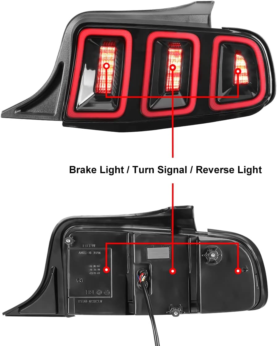 Winjet Full Led Tail Lights Assembly for 2010 2011 2012 2013 2014 Ford Mustang, Led Mustang Tail lights Pair w/Led Sequential Turn Signals,DRL, Led Reverse Lights (Black Housing Smoke Lens)