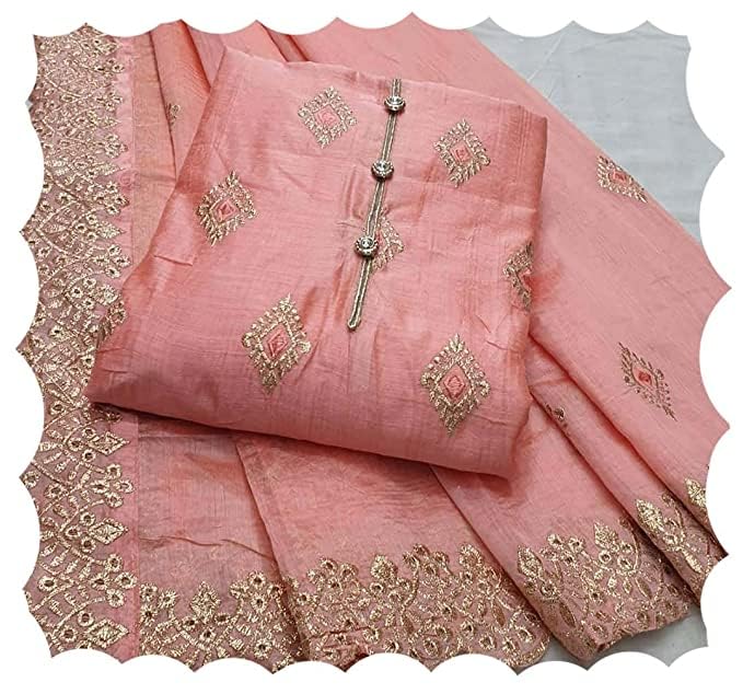 Women's Cotton Embroidery Codding Work Unstitched Salwar Suit Dress Material With Heavy Dyable Sequence Work Dupatta (Free Size_Multi Color)