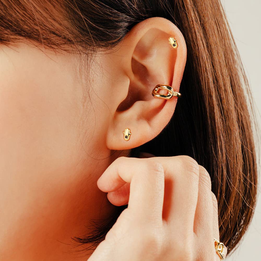 YCTTKDD 18G Winzige Hamsa-Hand-Ohrstecker aus Knorpel für Frauen und Mädchen, 925er-Sterlingsilber, niedlich, zierlich, CZ, böser Blick, Fatima, 3 mm Langhantel, Schraubverschluss, Tragus,