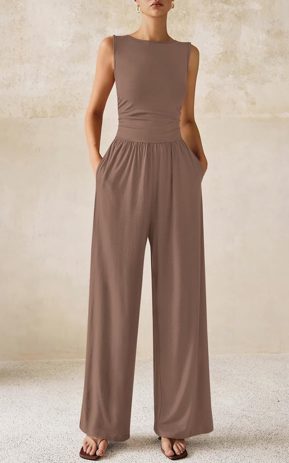PRETTYGARDEN One Piece Jumpsuits for Women Dressy Casual Sleeveless Crewneck Wide Leg Rompers Jumpers Vacation Summer Outfits