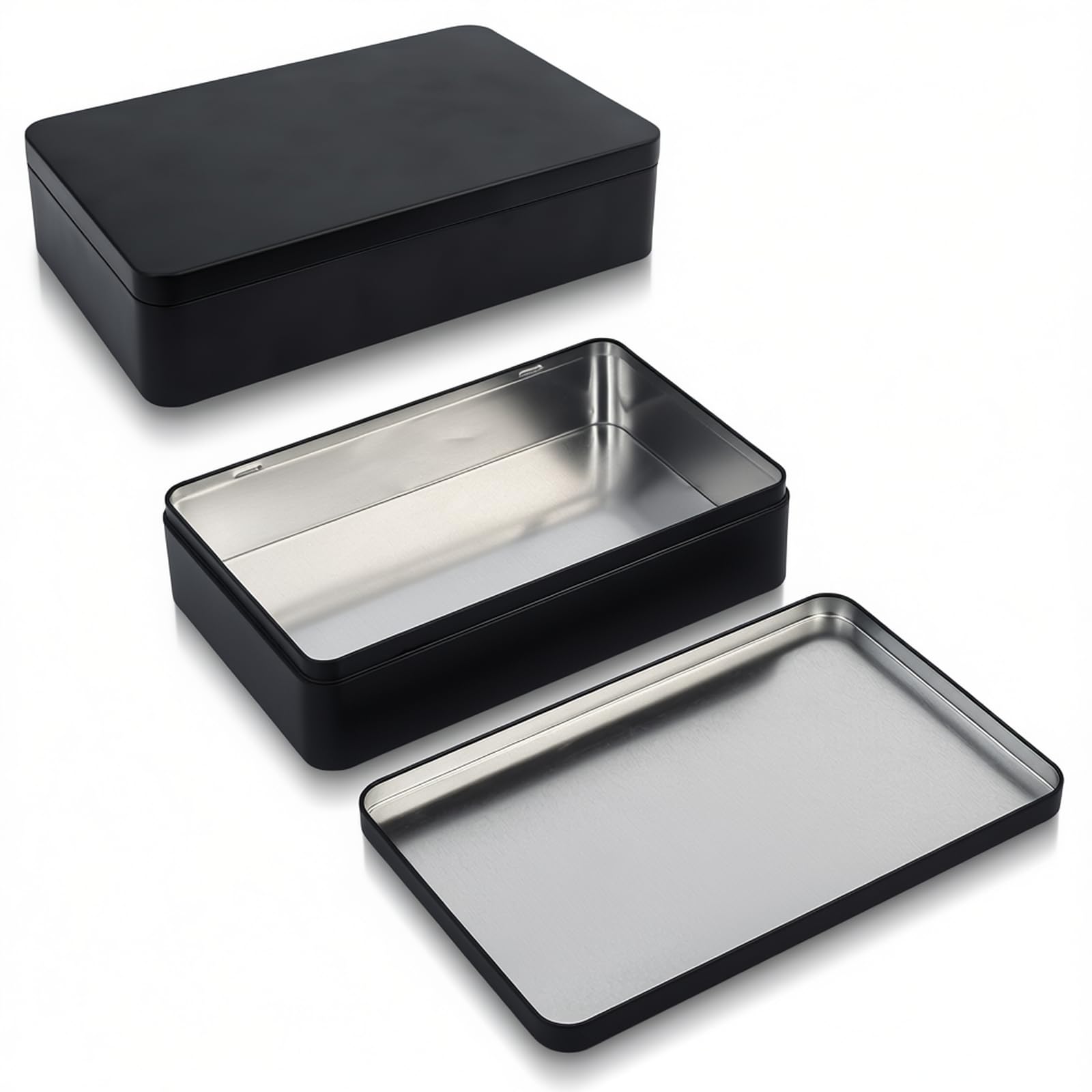 2 Pieces Rectangular Empty Tin Box Containers for Gift, Jewelery & Home Organization, 8.5 x 5.3 x 1.9 Inch (Black)