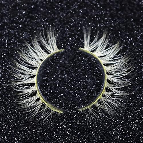VNIHTT White Lashes,20mm 3D Mink Colored Eyelashes, Colored Lash Clusters, Look Soft Wispy Manga Style White Cat Eye Fake Lashes 1 Pair For New Year Cosplay Party Stage Halloween Masquerade