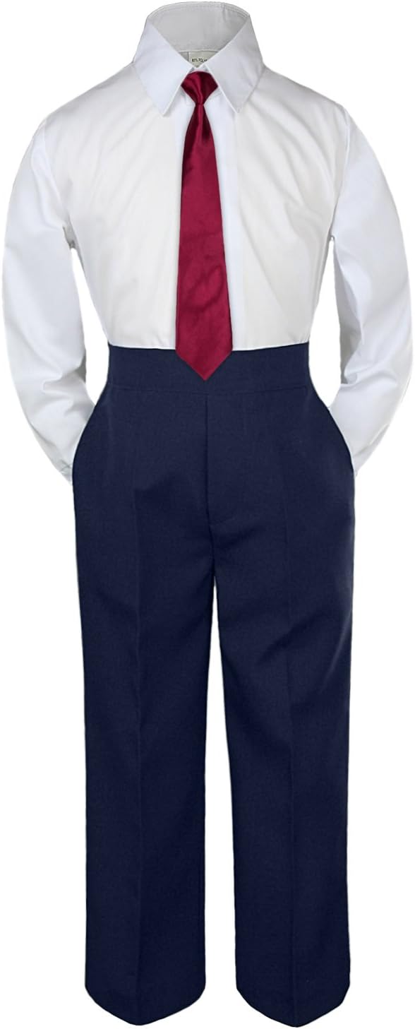 3pc Baby Toddler Kid Boy Formal Party Suit Navy Pants Shirt Necktie Set 5-7