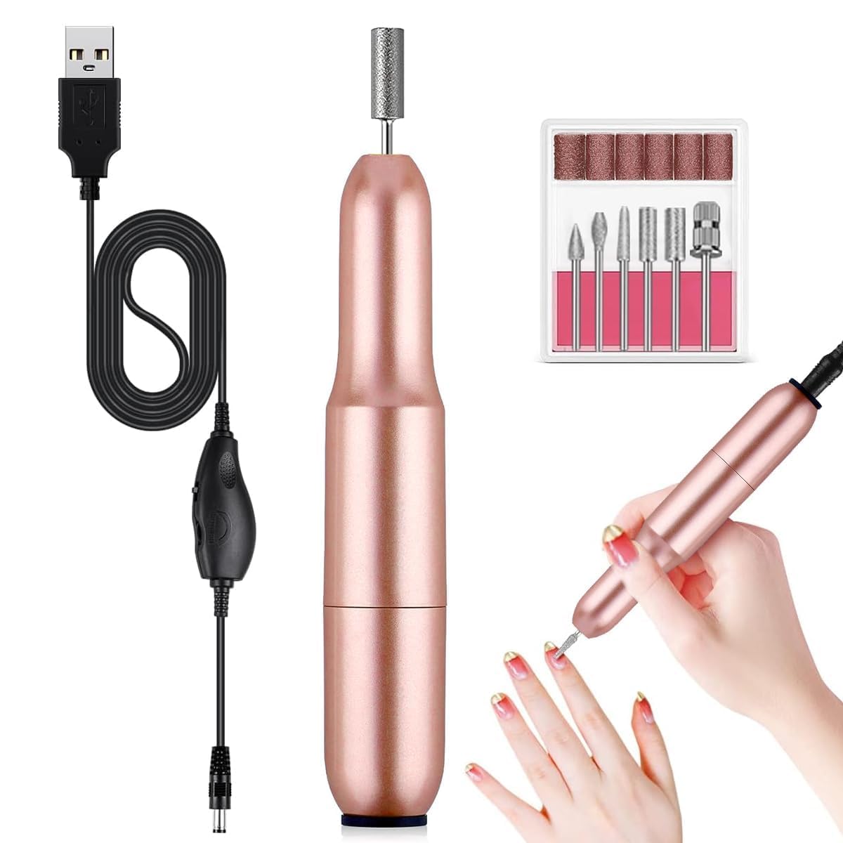 Electric Nail Drill File Professional Machine Kit Manicure Pedicure Tools Polishing Set with 6 Bits & Sanding Paper-image-9