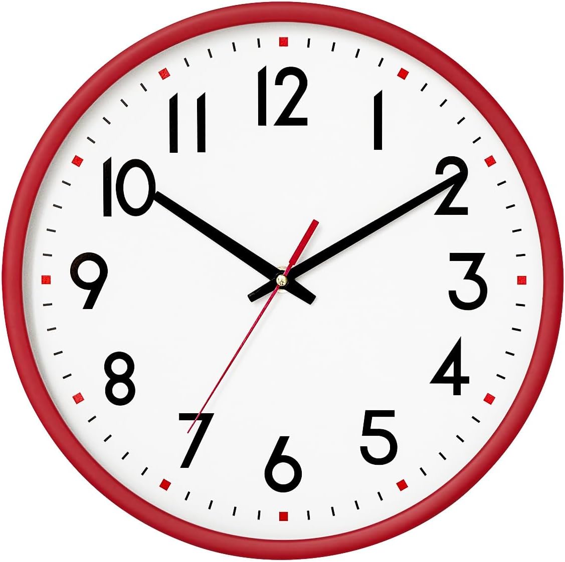 Wall Clock Battery Operated,Red,wall Clock 8Inch Silent Non-Ticking Modern Wall Clock for Living Room, Bedroom, Kitchen, Office, Classroom Decor