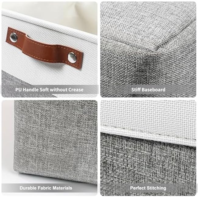 Storage Bins Large Fabric Storage Baskets for Shelves 3 Pack, Decorative Linen Closet Baskets with Handles for Organizing, Shelf, Clothes, Home, Office, 15x11x9.5Inches (Grey&White)