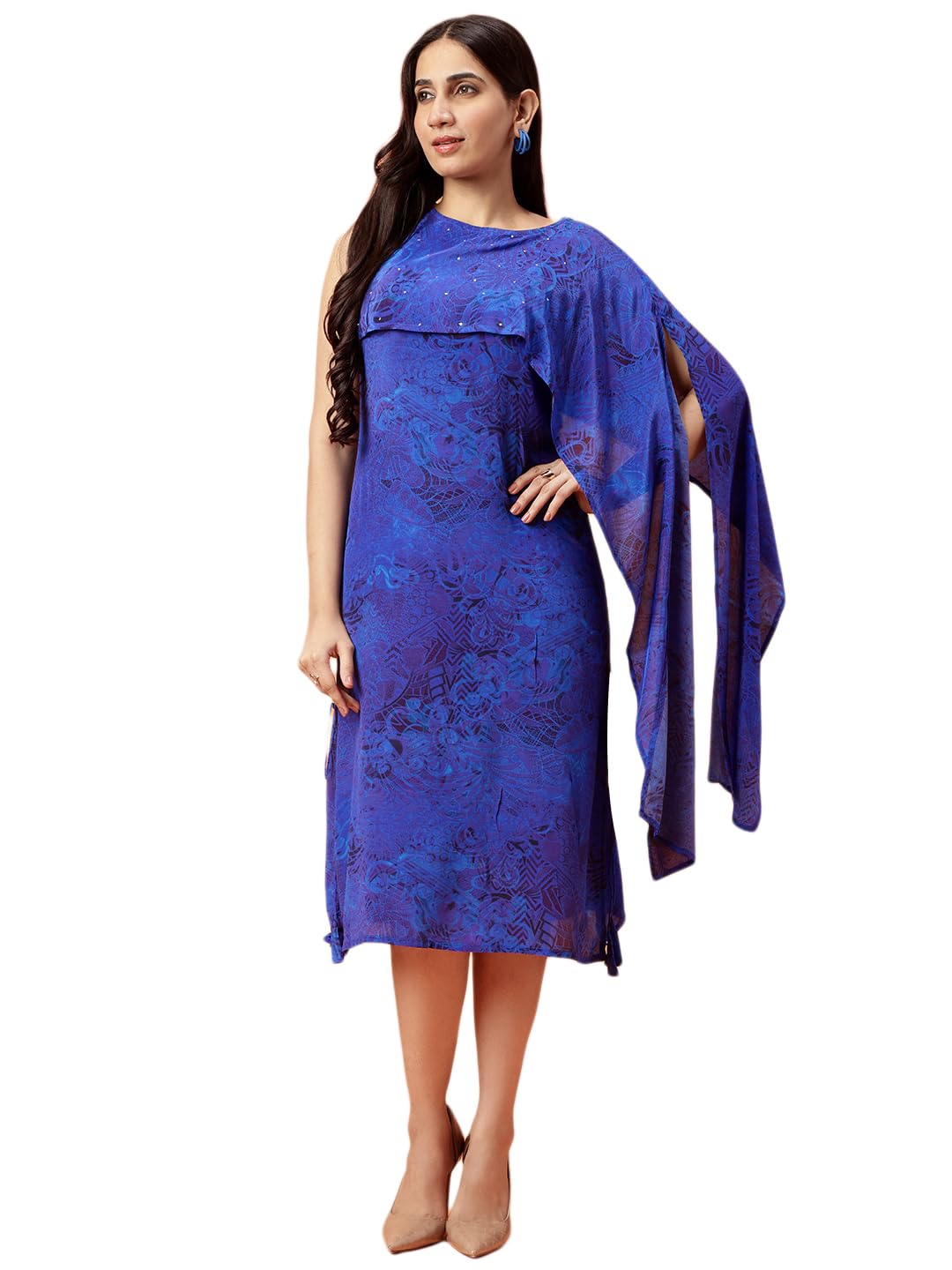 navyasa by liva navyasa Blue Liva Crepe Abstract Print Kaftan-picture-52