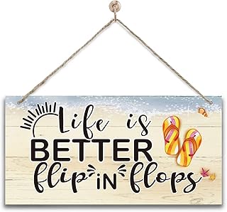 Gkwa Flip Flops Wood Plaque, Life is Better in Flip Flops, Hanging Wood Sign Home Décor, Beach Decor Sign, Summer Sign, Primitive Home Decor Sign, Beach House Wood Wall Decor, Seaside Hostel Hanging Decor