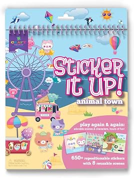Craft-Tastic Sticker It Up! Reusable Sticker Book for Kids 650+ Repositionable Stickers Create Designs on 8 Scene Pages for Hours of Mess-Free, Screen-Free Fun