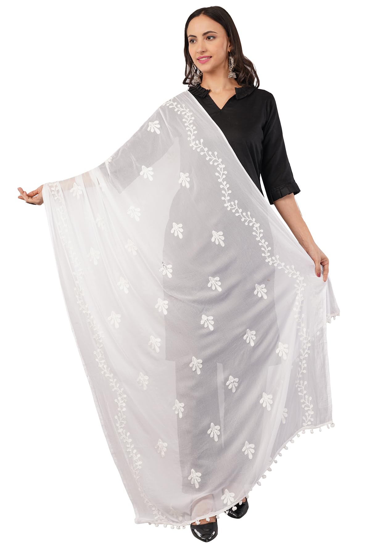 negchaar Chiffon White Embroidered Dyeable Dupatta for Women | Premium Lightweight Chunni | Best Dupatta for Kurti & Salwar Suit | Festive & Casual Wear Wrap-picture-35