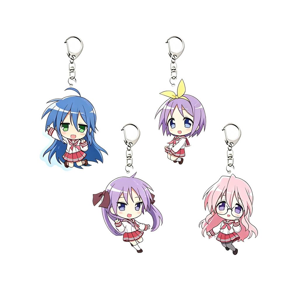 JUSONGKWCP 4 LuckyStars Keychain Anime Figure Cosplay Keyring Pendant LuckyStars Acryl Chain Decoration