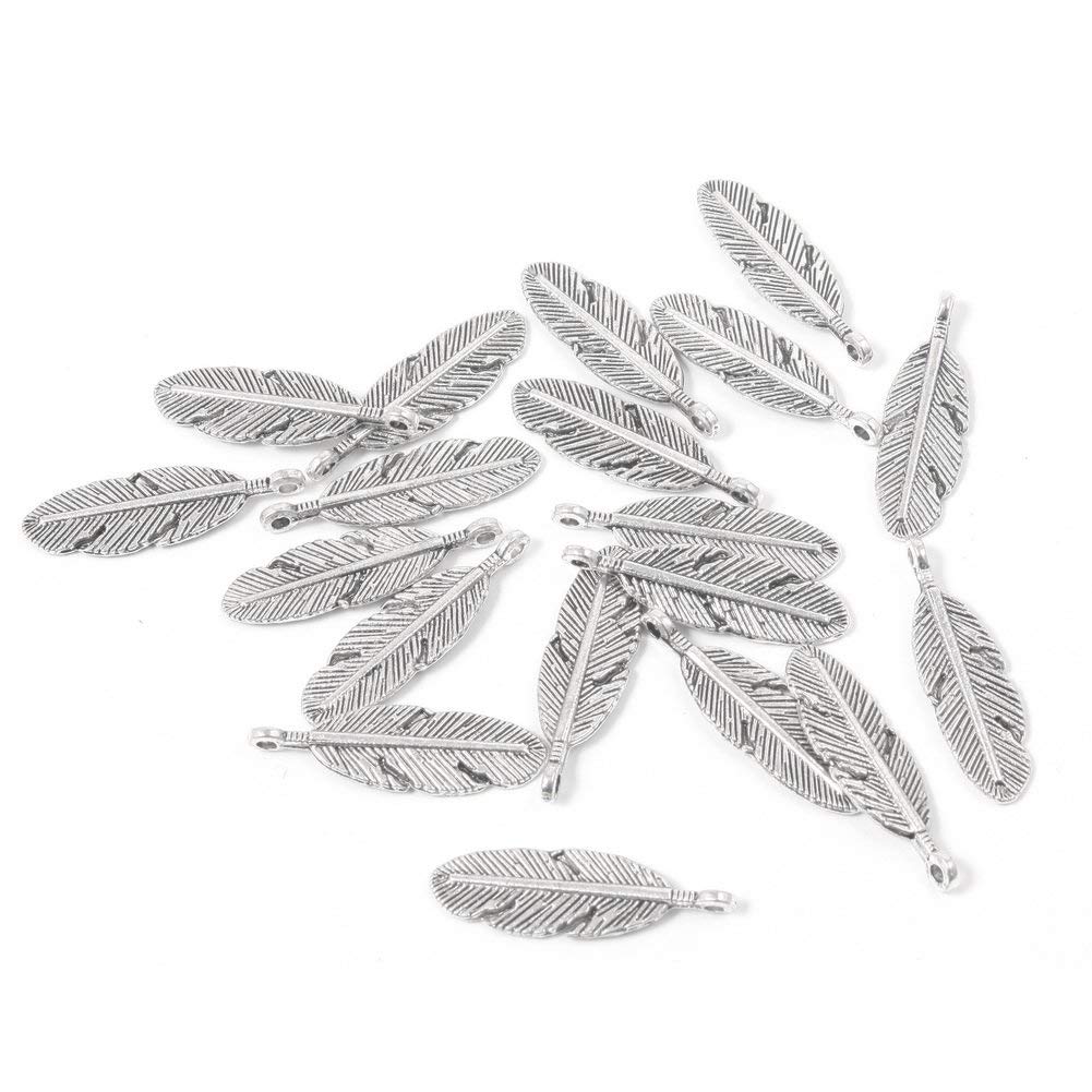 Zuoyou 50pcs Feather Charms DIY Metal Pendants Spacer Beads for Jewelry Making