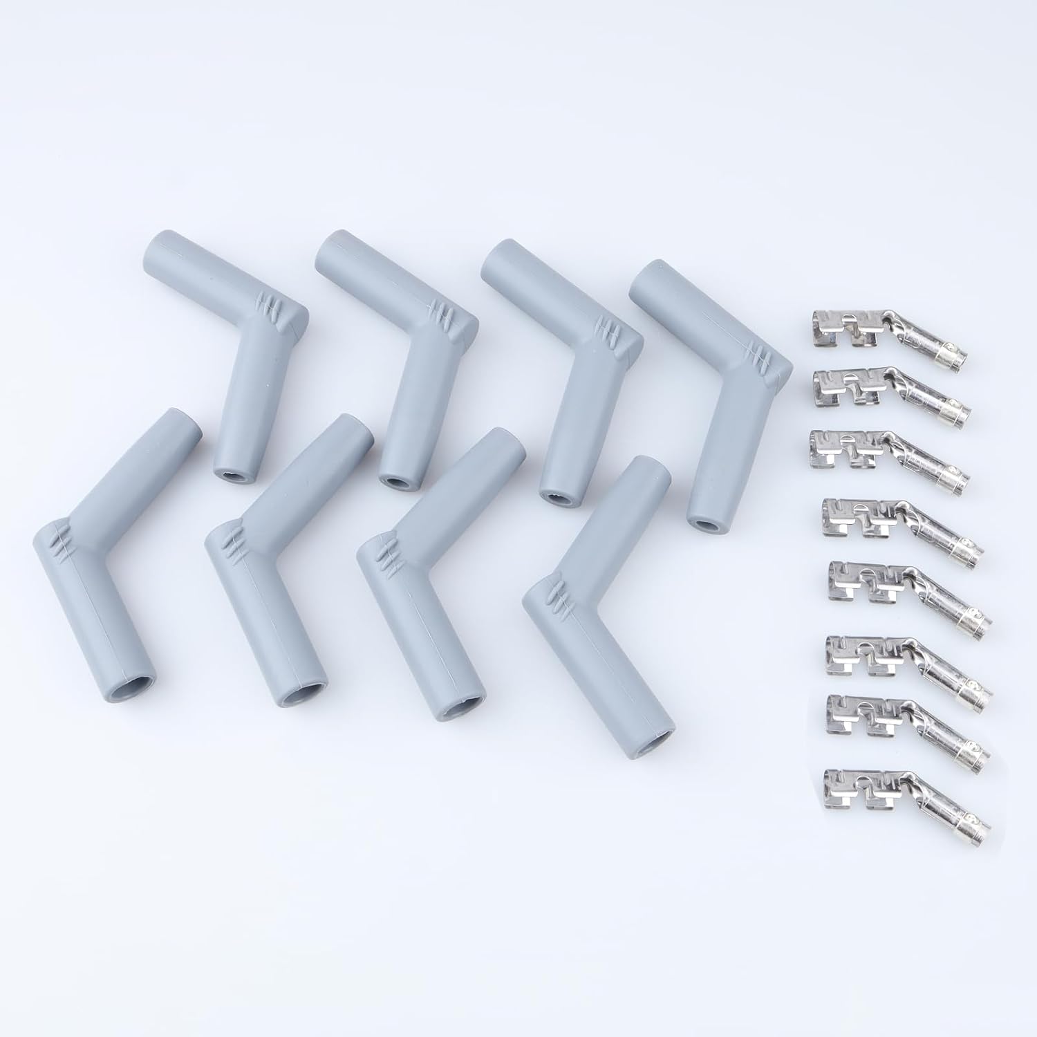 AC PERFORMANCE 45 Degree Replacement Spark Plug Wire Silicone Boot and Terminal Kits for 7mm-8.5mm Wire, Pack of 8