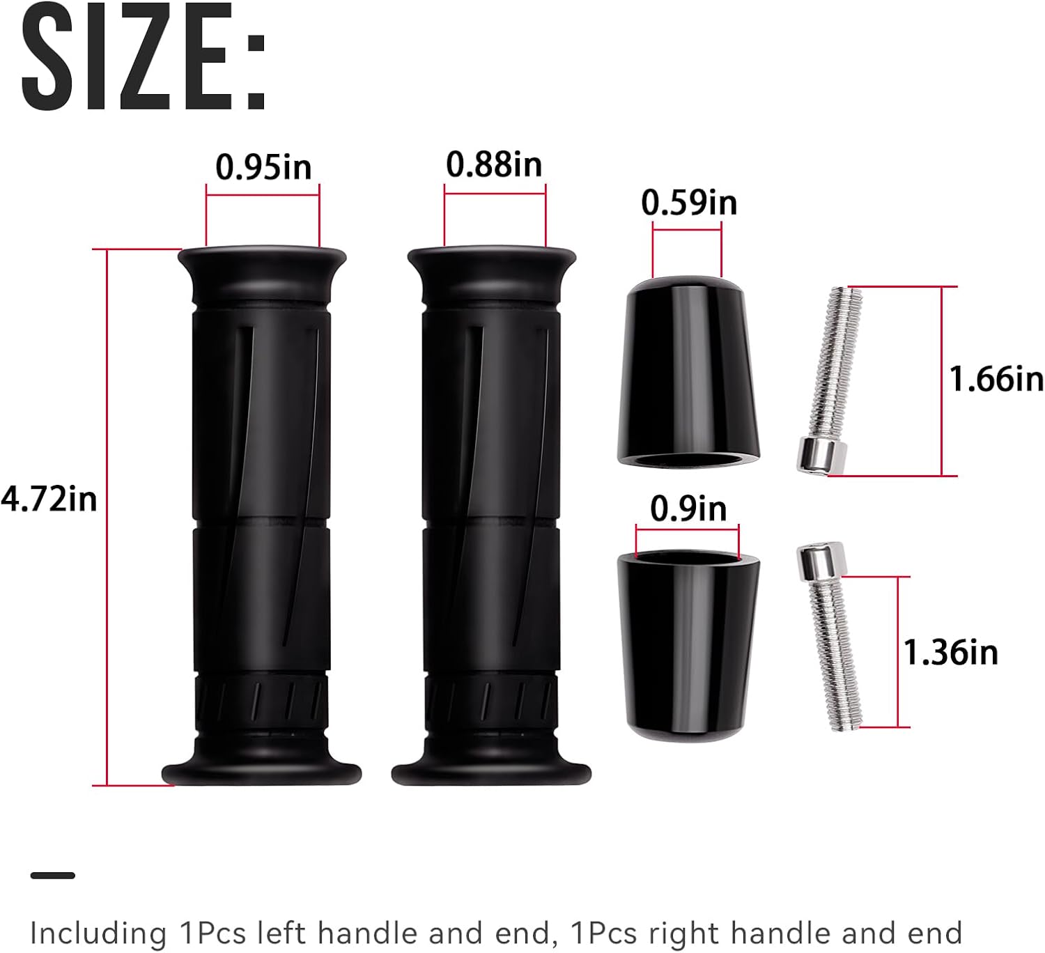 2Pcs Black Hand Grips & Bar Ends(Left+Right) Compatible with Kawasaki Ninja 250 300 400 500 ZX4RR 600 ZX600 ZX6 636 ZX6R 650 ZX750 ZX7 ZX7R ZX900 ZX9 ZX10R 1000 ZX11 ZX12R ZX14 ZX14R