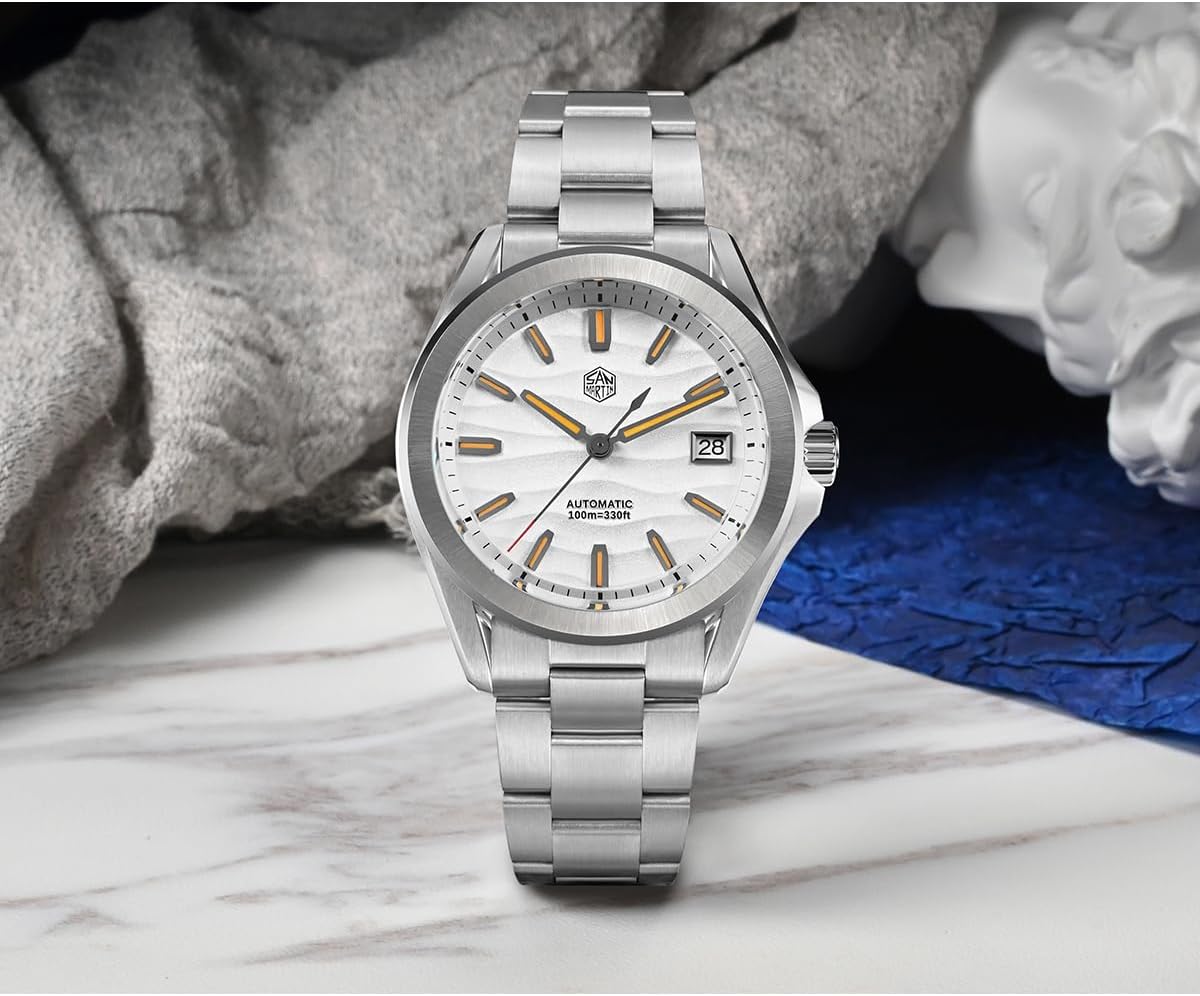 San Martin 39mm Desert Texture Men Dress Watch NH35 Automatic Mechanical Stainless Teel Waterproof Wristwatches (V 3)